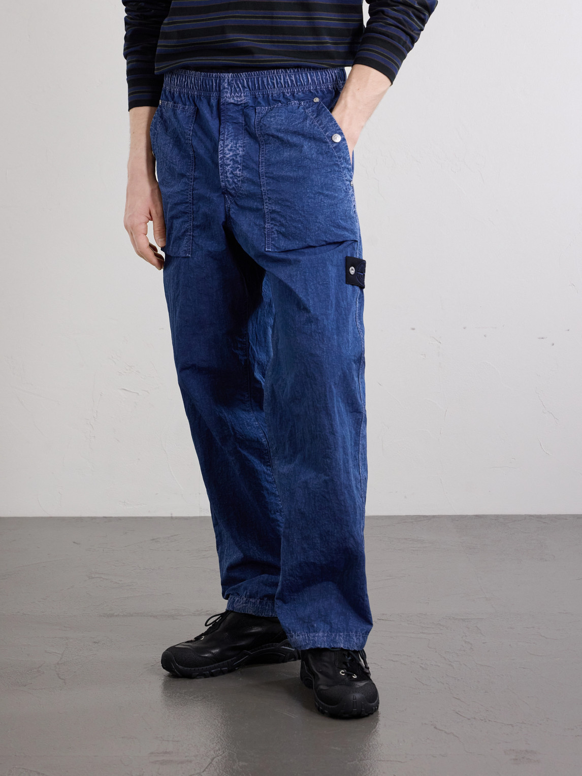 Denim Straight-Leg Crinkled Trousers