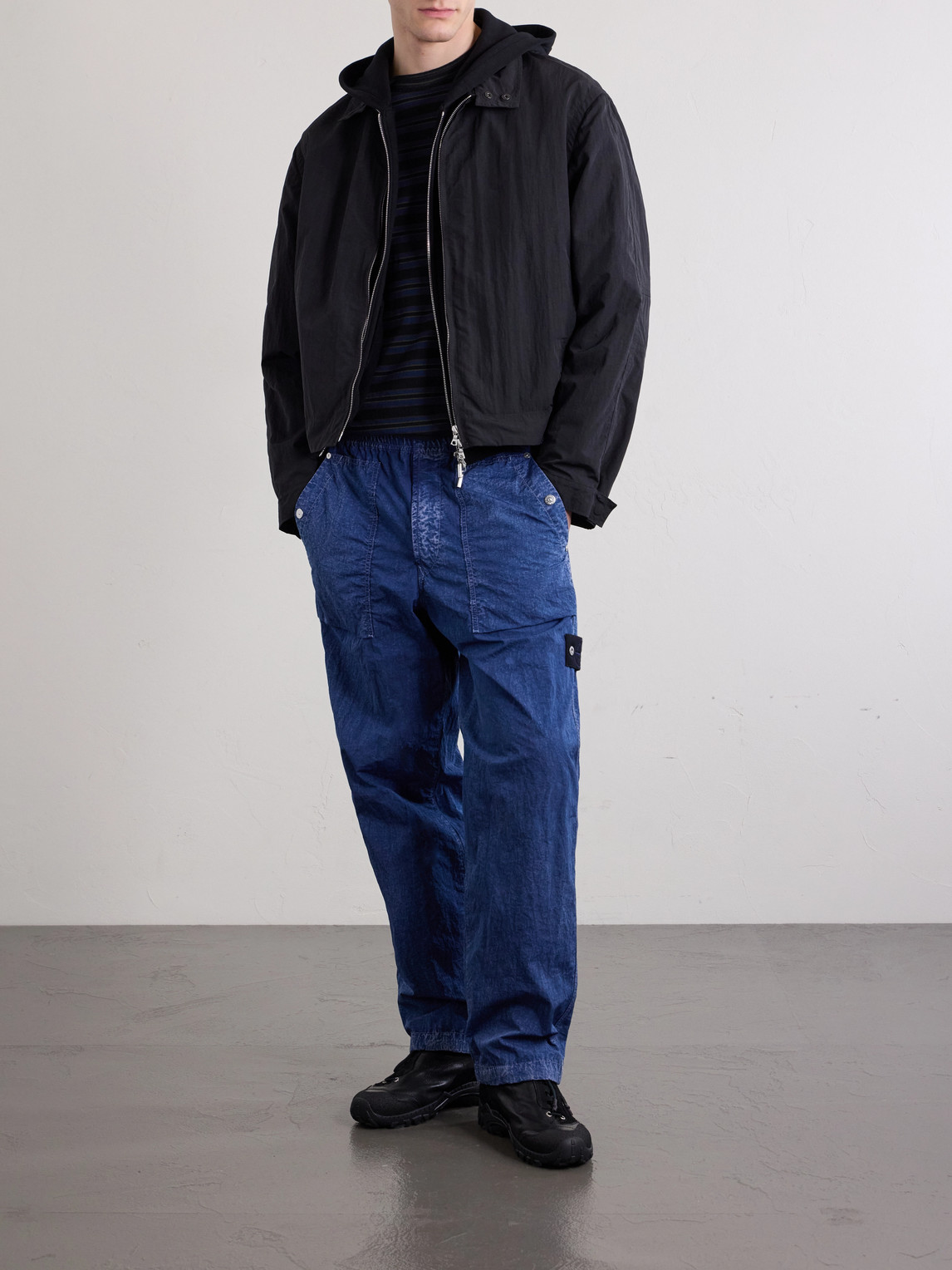 Denim Straight-Leg Crinkled Trousers