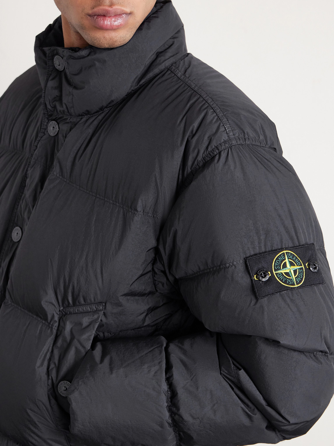 Quilted Crinkled Recycled-Nylon Down Jacket