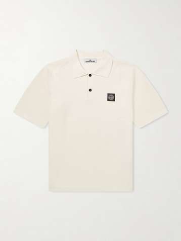 STONE ISLAND Logo-Appliquéd Waffle-Knit Cotton Polo Shirt