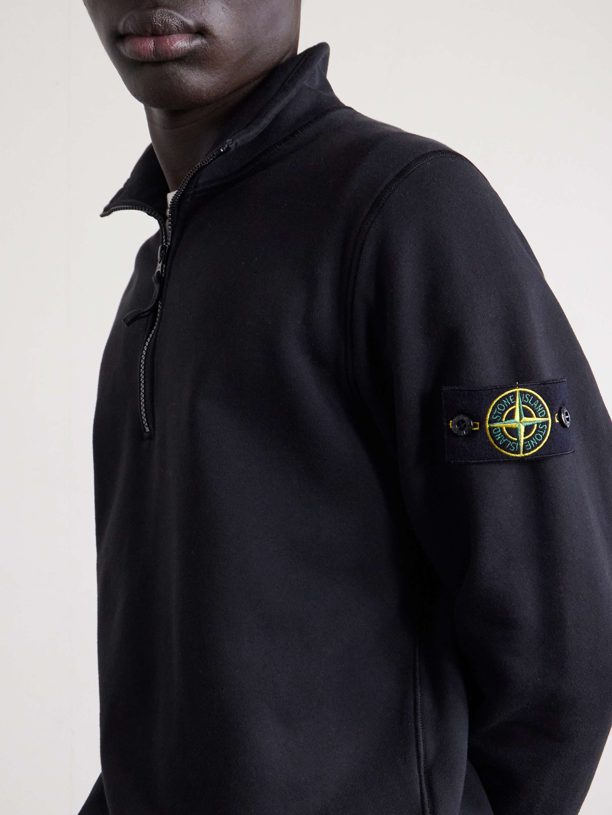 STONE ISLAND Organic Cotton Fleece Half-Zip Sweatshirt for Men