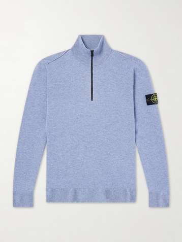 STONE ISLAND Logo-Appliquéd Wool Half-Zip Sweater