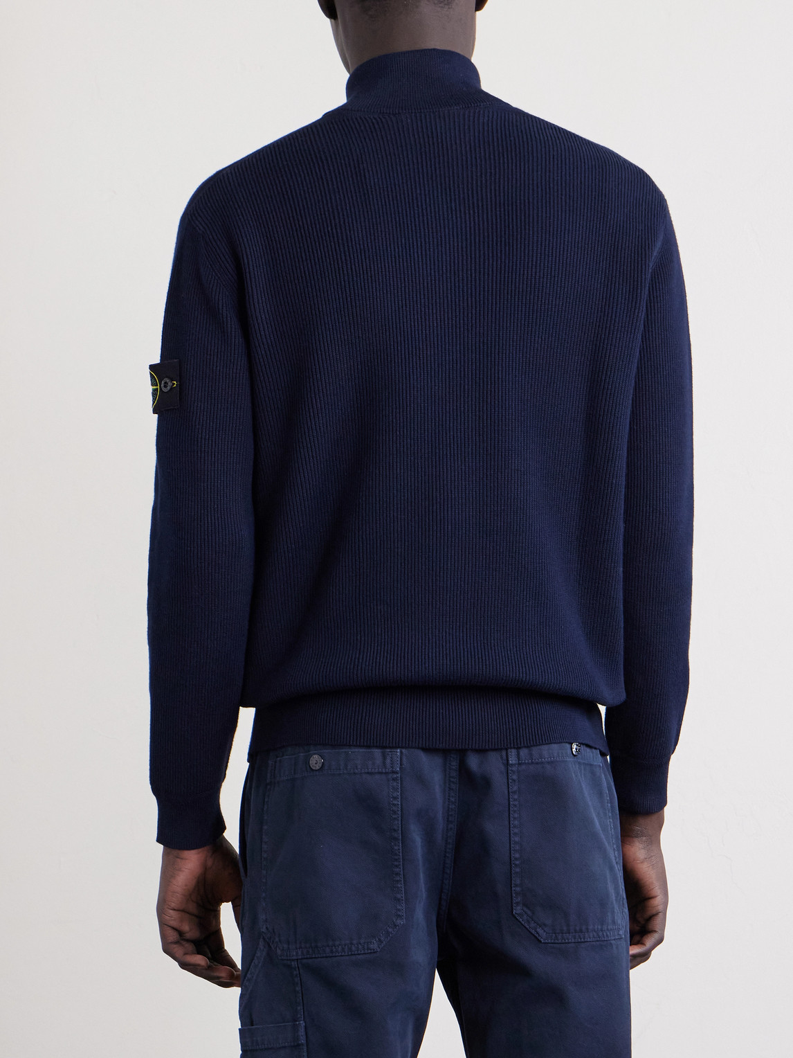 Ribbed-Knit Organic Cotton Zip-Up Cardigan