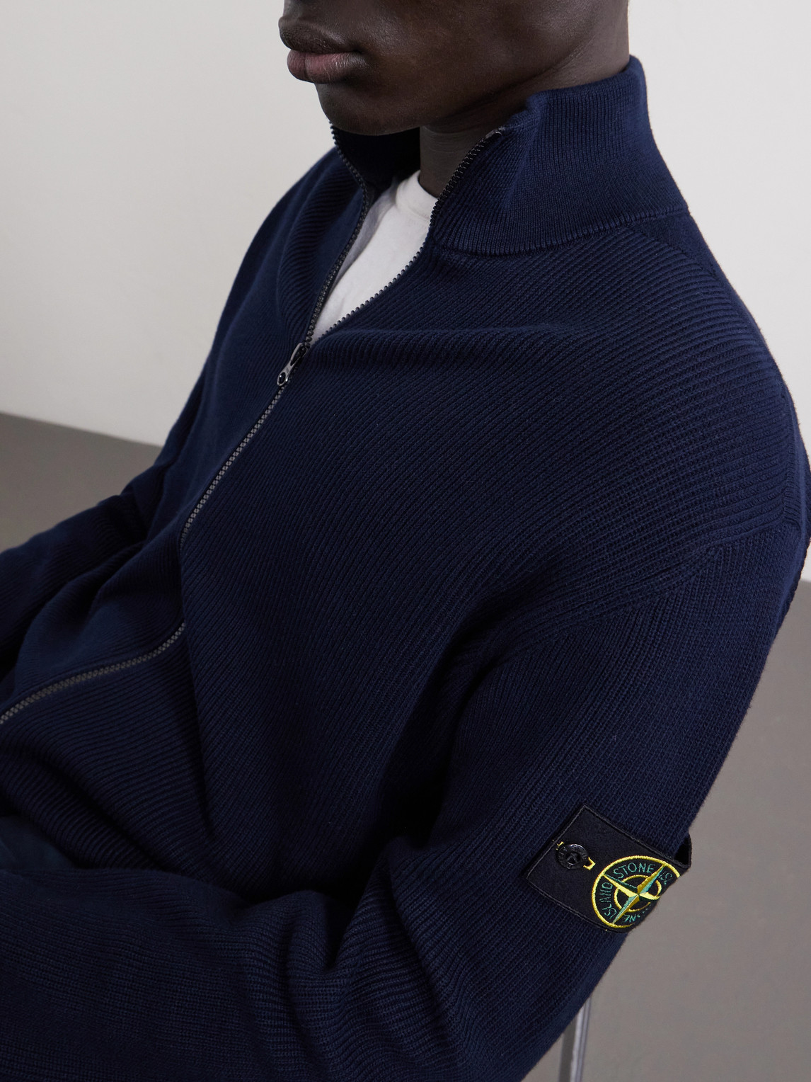 Ribbed-Knit Organic Cotton Zip-Up Cardigan