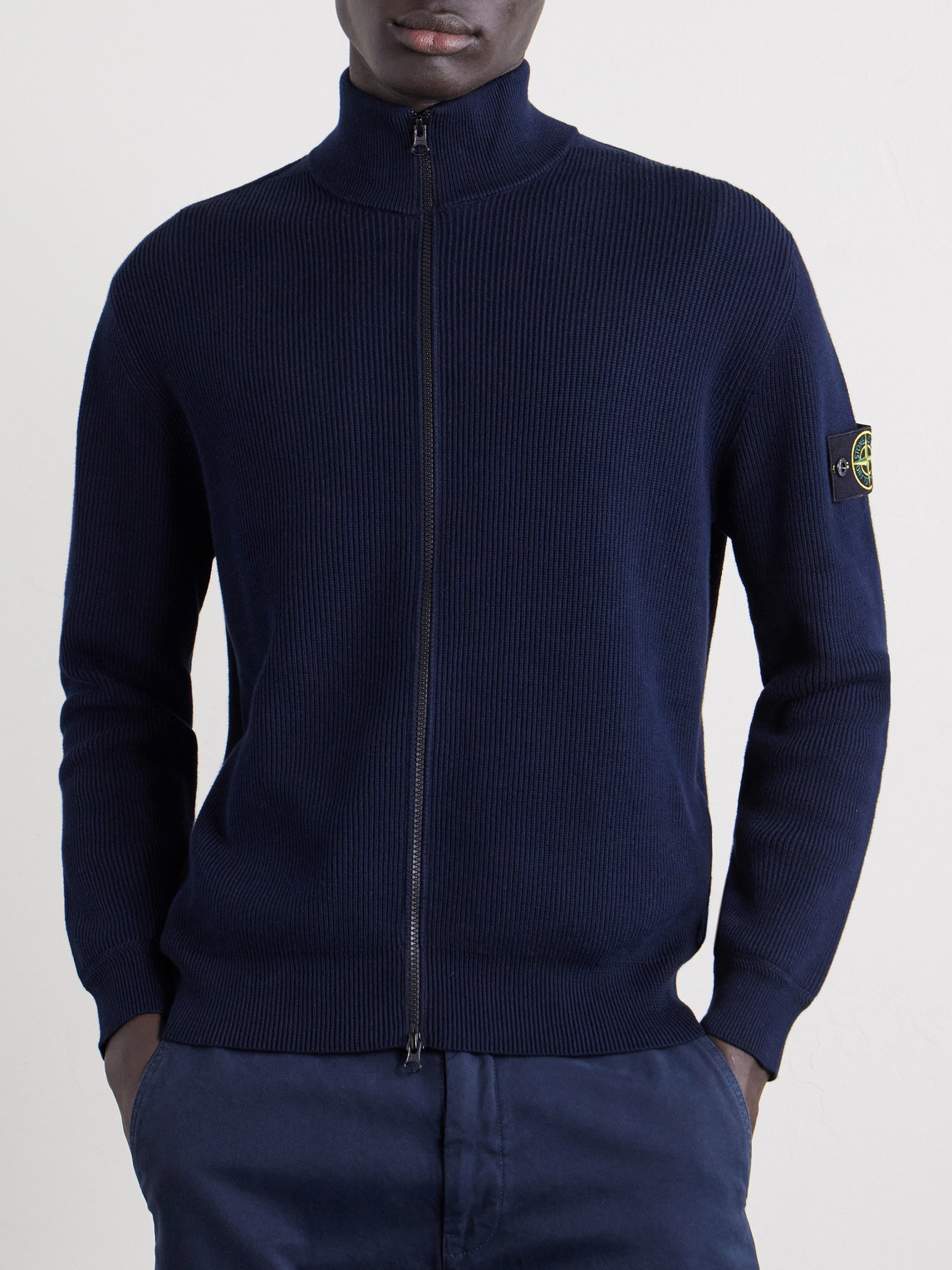 Ribbed-Knit Organic Cotton Zip-Up Cardigan