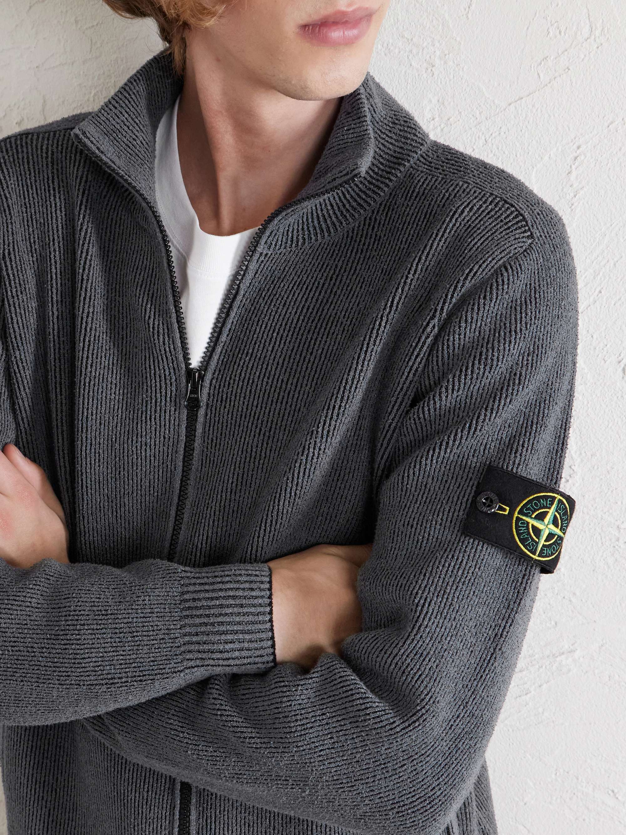 STONE ISLAND Ribbed Cotton-Blend Bouclè Zip-Up Cardigan for Men