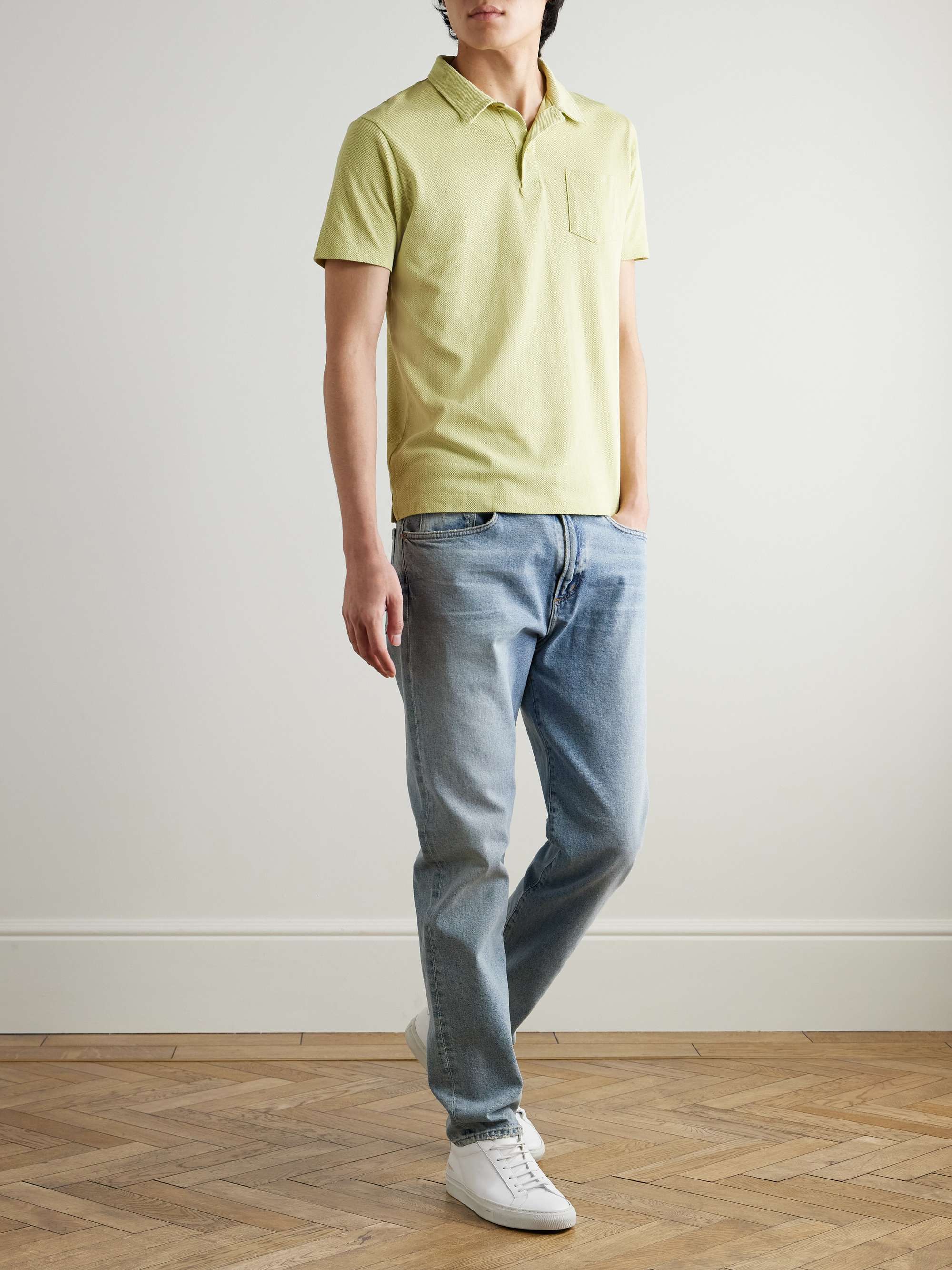 SUNSPEL كنزة بولو Riviera بقصّة ضيقة من القطن الشبكي