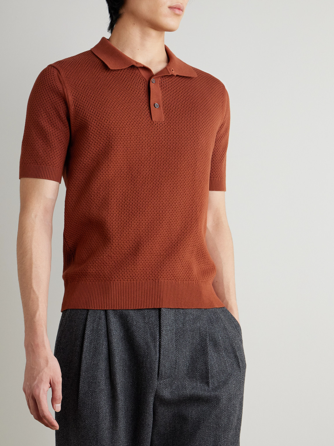  Sunspel - Cotton-mesh Polo Shirt - Men - Red - S 