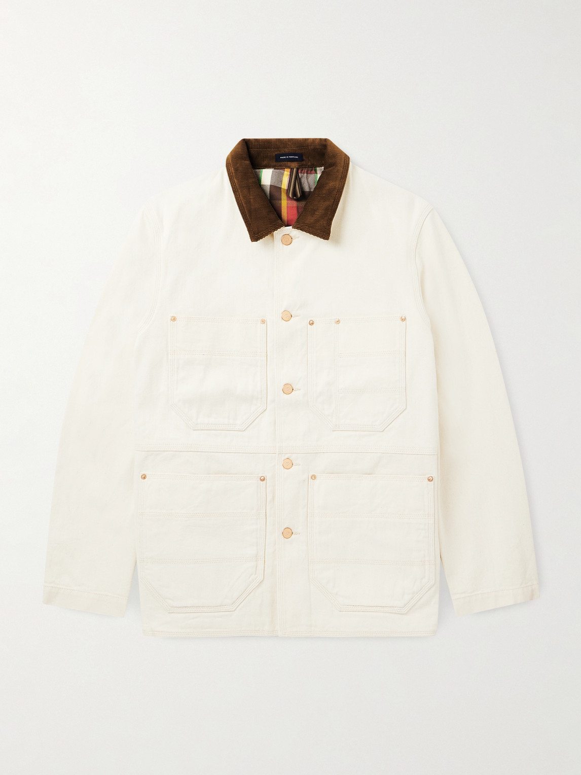 Drake's Welder Corduroy-trimmed Denim Jacket In Neutral