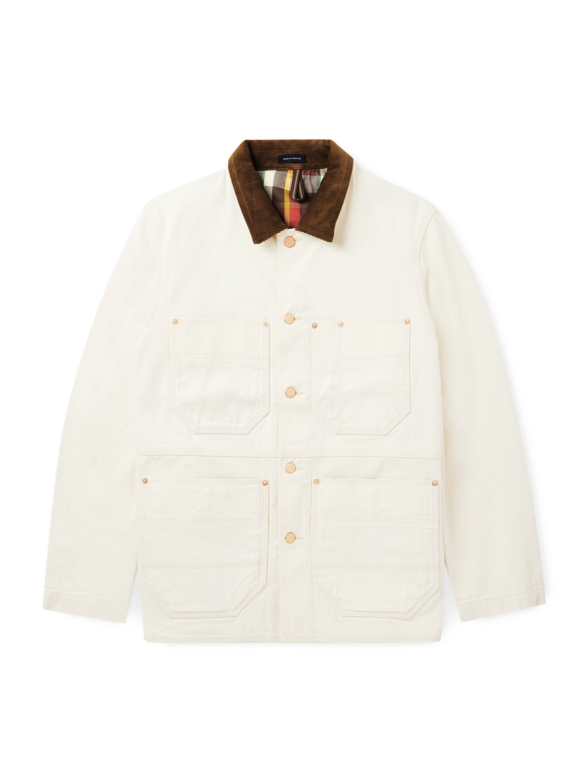 Drake's Welder Corduroy-trimmed Denim Jacket In Neutral