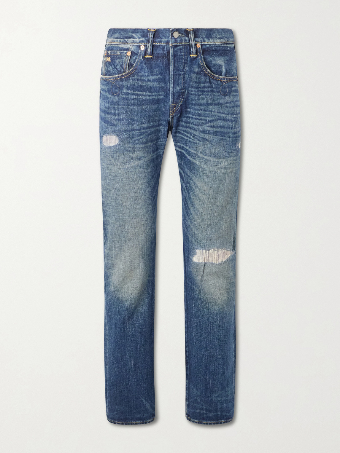 Rrl Flared Distressed Jeans In Blue