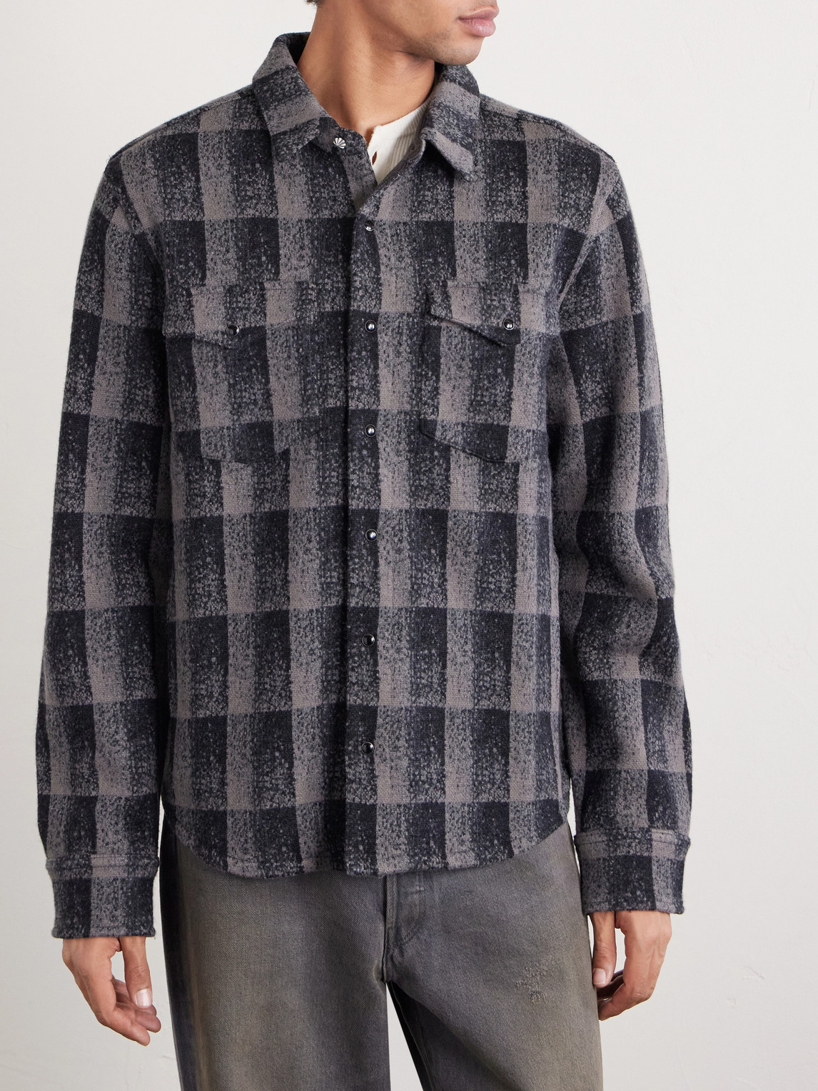  Rrl - Checked Wool And Cashmere-blend Overshirt - Men - Gray - L 