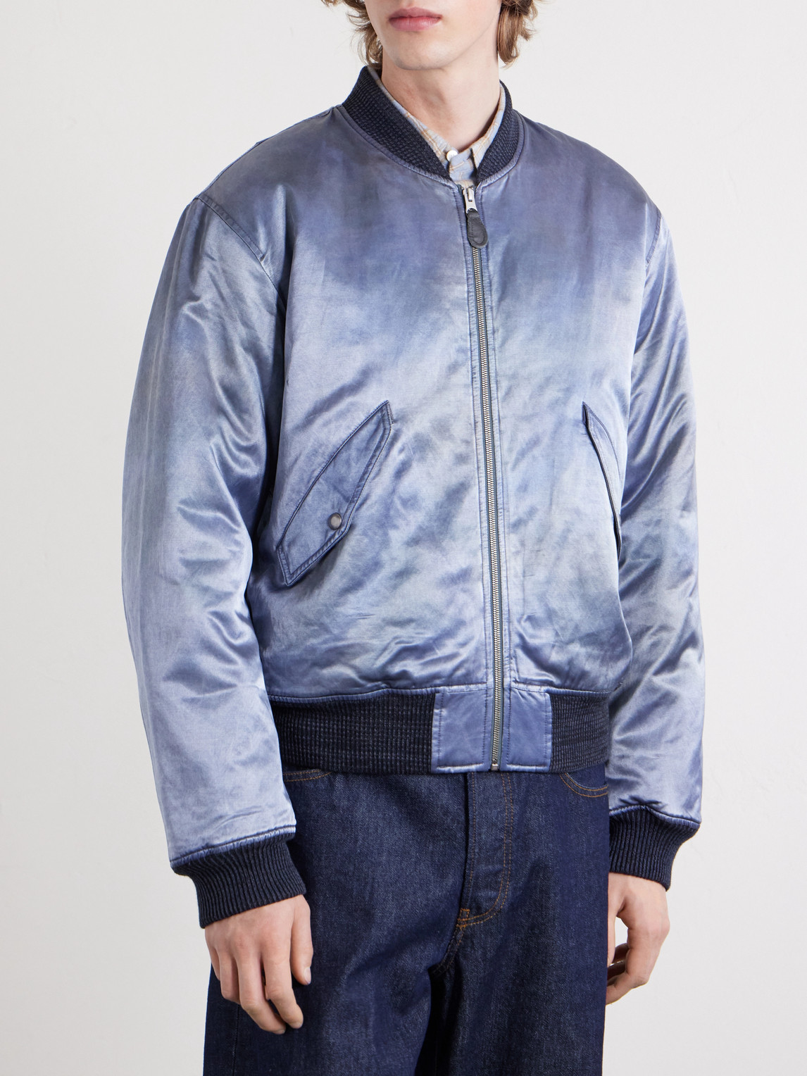  Rrl - Embroidered Cotton-blend Satin Bomber Jacket - Men - Blue - Xl 