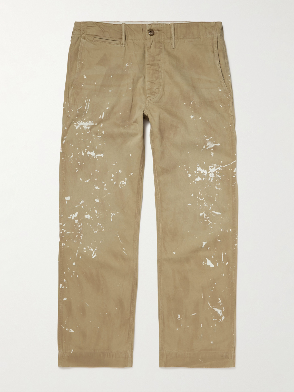 Rrl Straight-leg Distressed Cotton-twill Pants In Brown