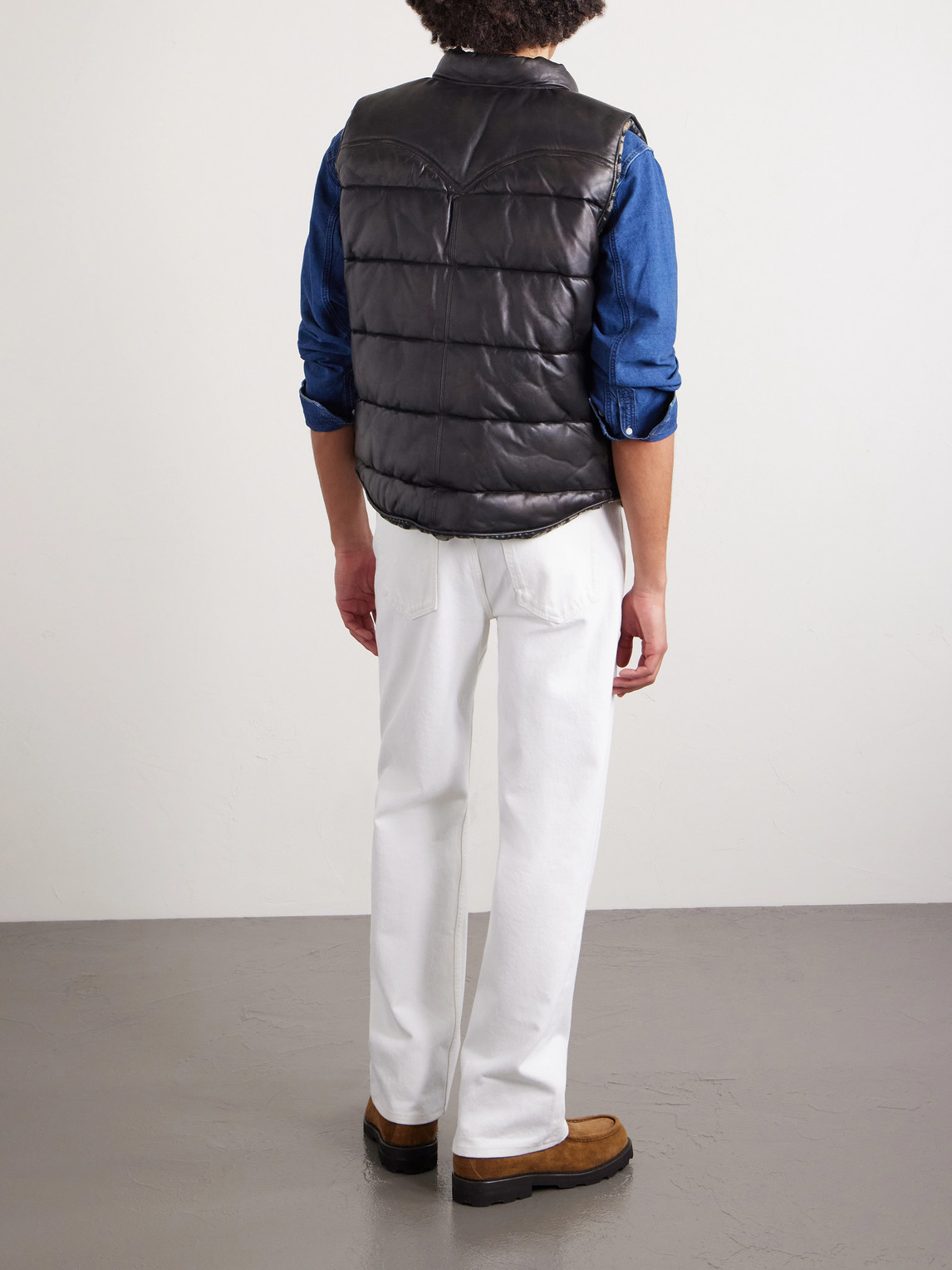  Rrl - Reversible Quilted Leather Gilet - Men - Black - S 