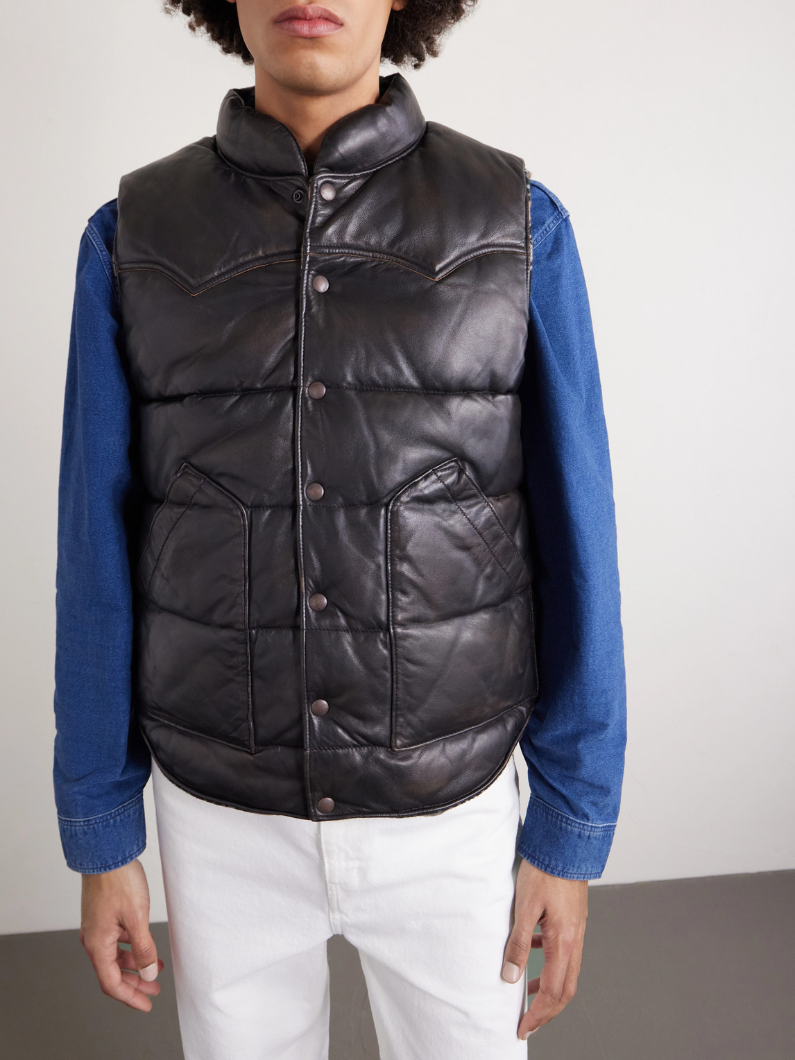  Rrl - Reversible Quilted Leather Gilet - Men - Black - S 