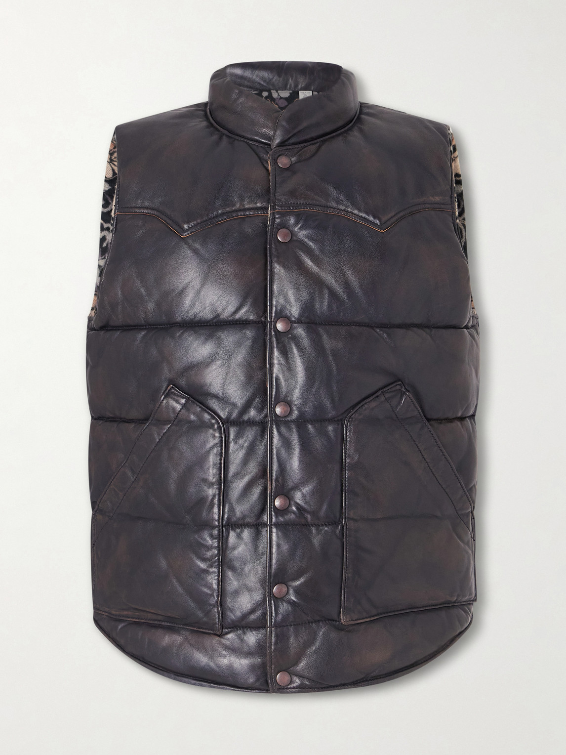 Rrl Reversible Quilted Leather Gilet In Black