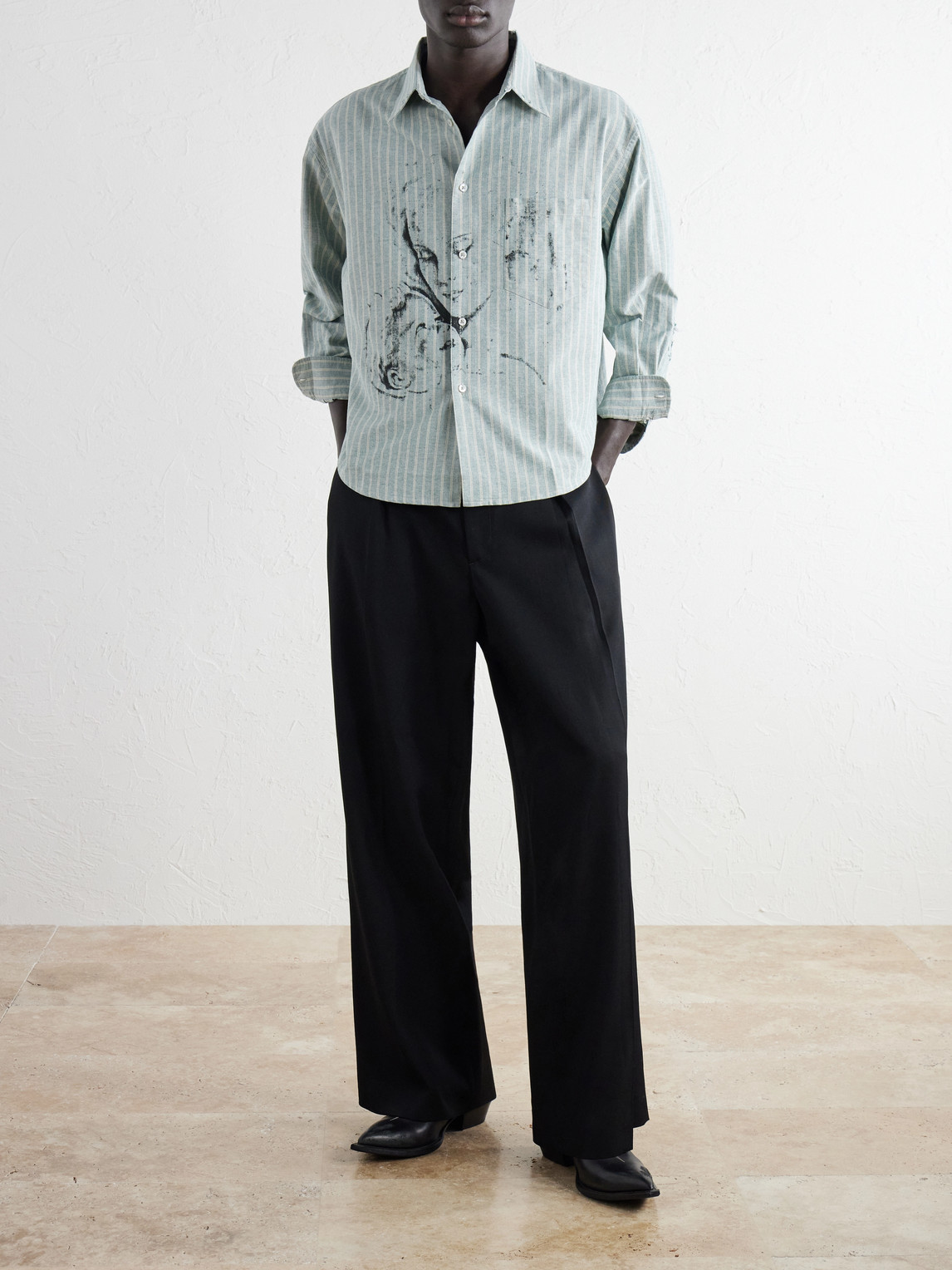 Enfants Riches Déprimés - Repaired Everyday Striped Printed Cotton Oxford Shirt