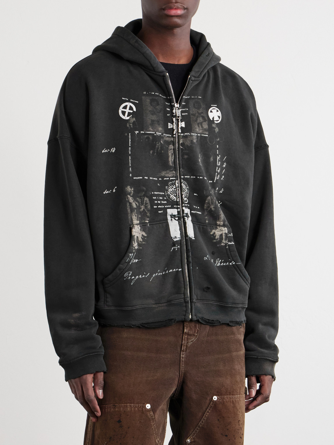 Enfants Riches Déprimés - Djagilve'S Grave Distressed Printed Cotton-Jersey Zip-Up Hoodie