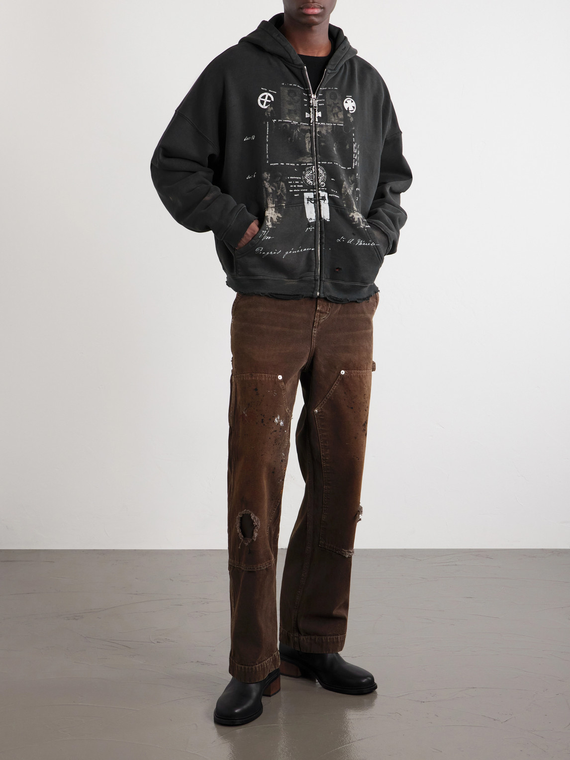 Enfants Riches Déprimés - Djagilve'S Grave Distressed Printed Cotton-Jersey Zip-Up Hoodie