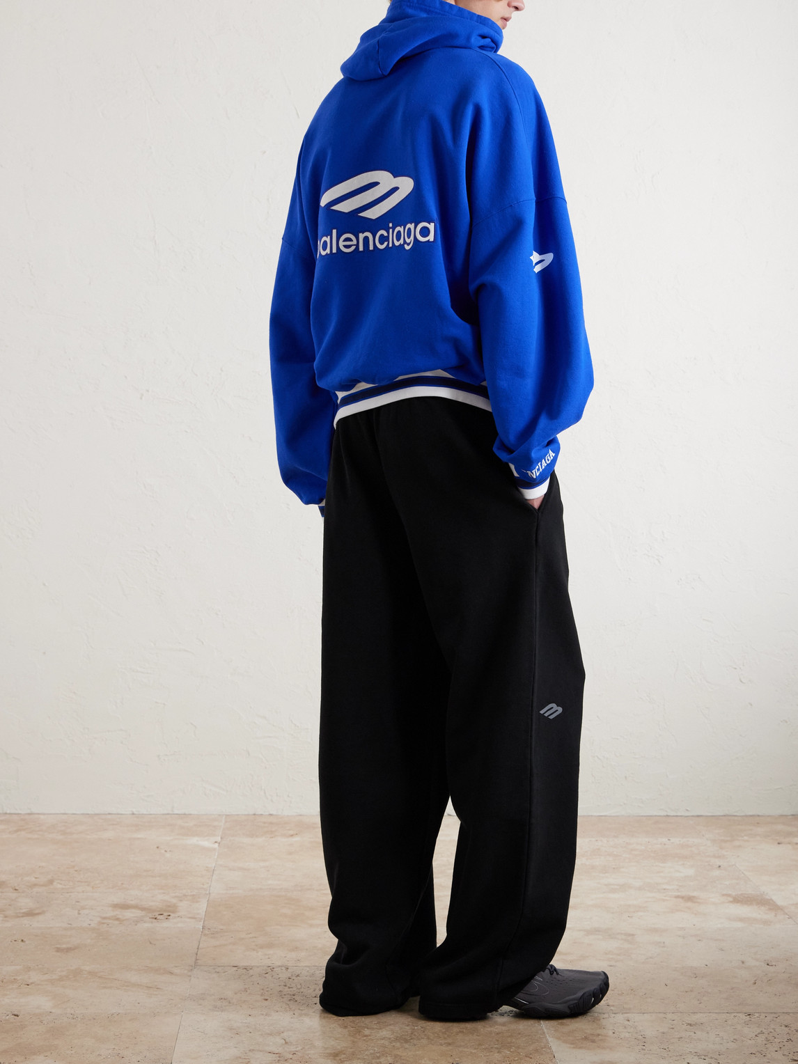 Wide-Leg Logo-Print Appliquéd Cotton-Jersey Sweatpants