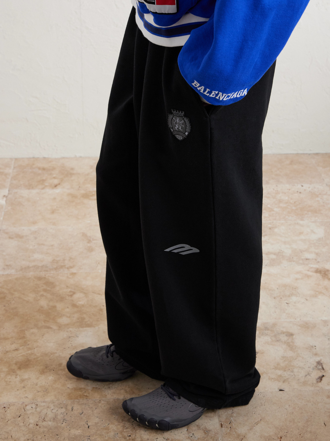 Wide-Leg Logo-Print Appliquéd Cotton-Jersey Sweatpants