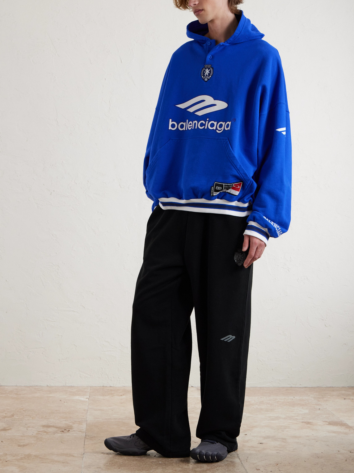 Wide-Leg Logo-Print Appliquéd Cotton-Jersey Sweatpants