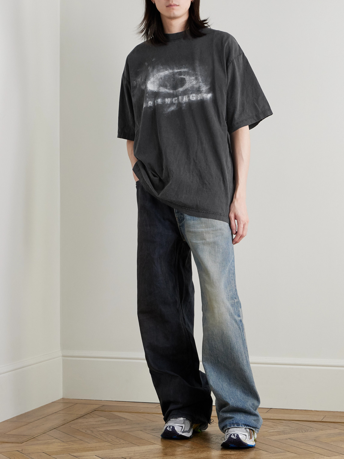 Distressed Logo-Print Cotton-Jersey T-Shirt