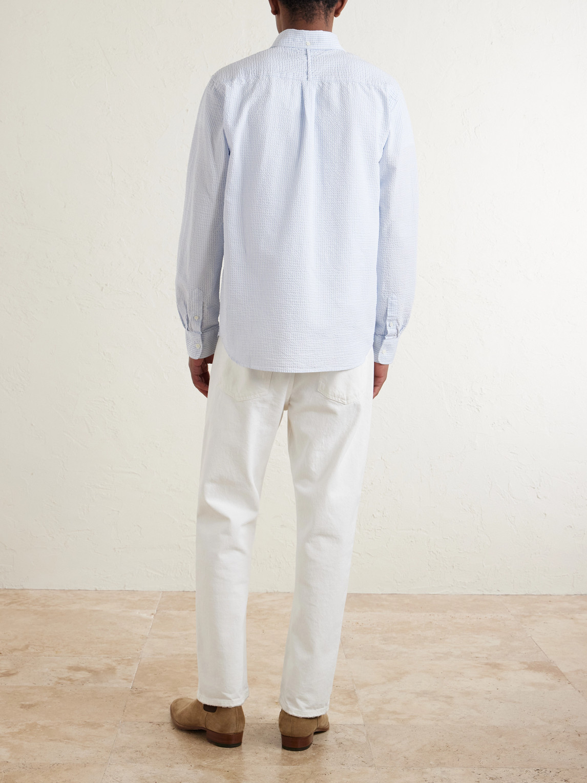 Mr P. - Button-Down Collar Striped Cotton-Seersucker Shirt