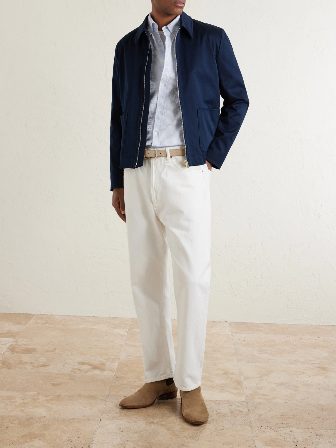 Mr P. - Button-Down Collar Striped Cotton-Seersucker Shirt