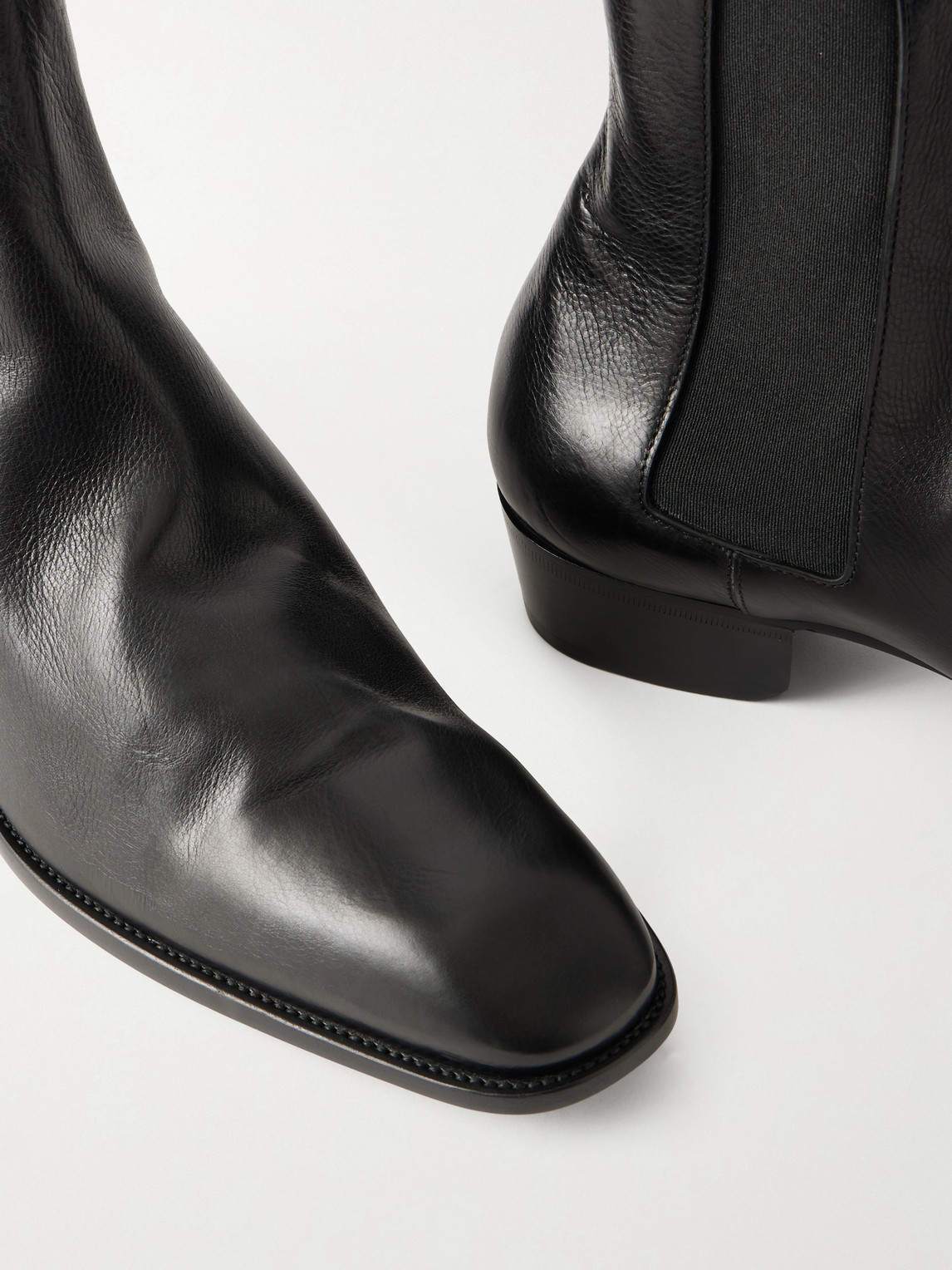 Saint Laurent Leather Chelsea Stanton Ankle Boots Low Heel In Black