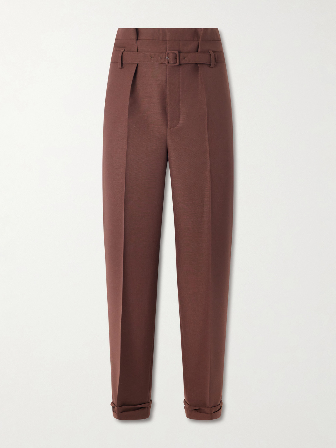 Saint Laurent Tapered Belted Pleated Wool and Mohair-Blend Trousers IT 48