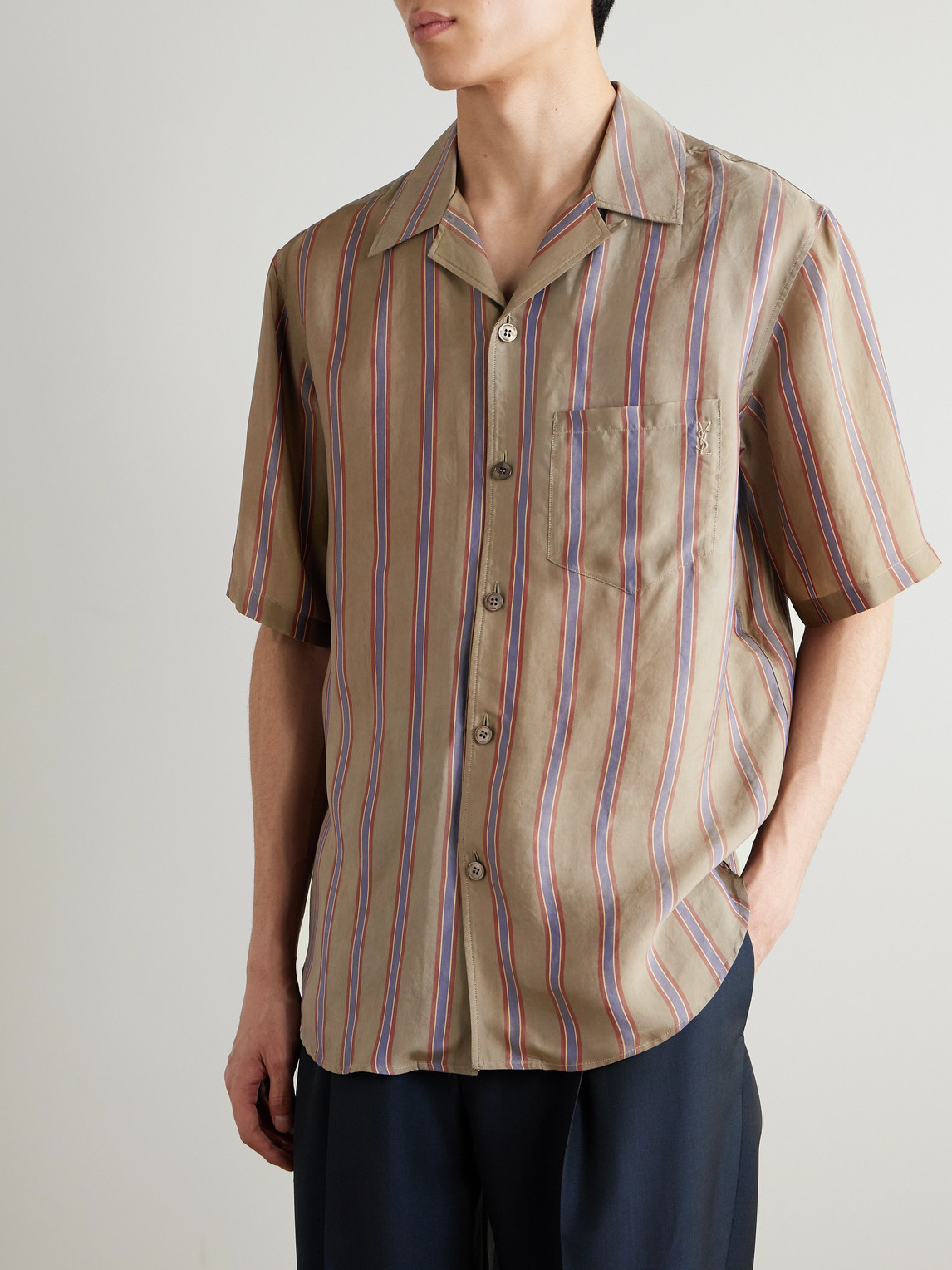 Camp-Collar Logo-Embroidered Striped