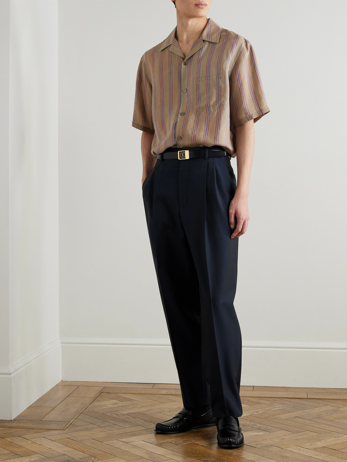 Camp-Collar Logo-Embroidered Striped