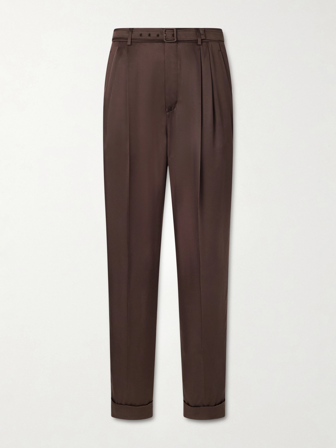 Saint Laurent Tapered Belted Silk-Satin Trousers - Men