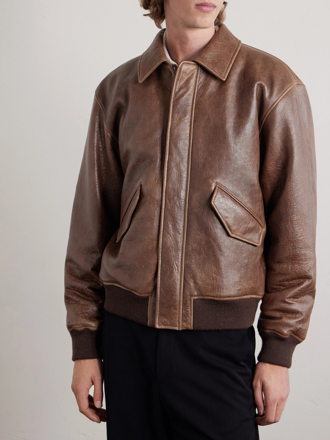  Saint Laurent - Leather Bomber Jacket - Men - Brown - It 48 