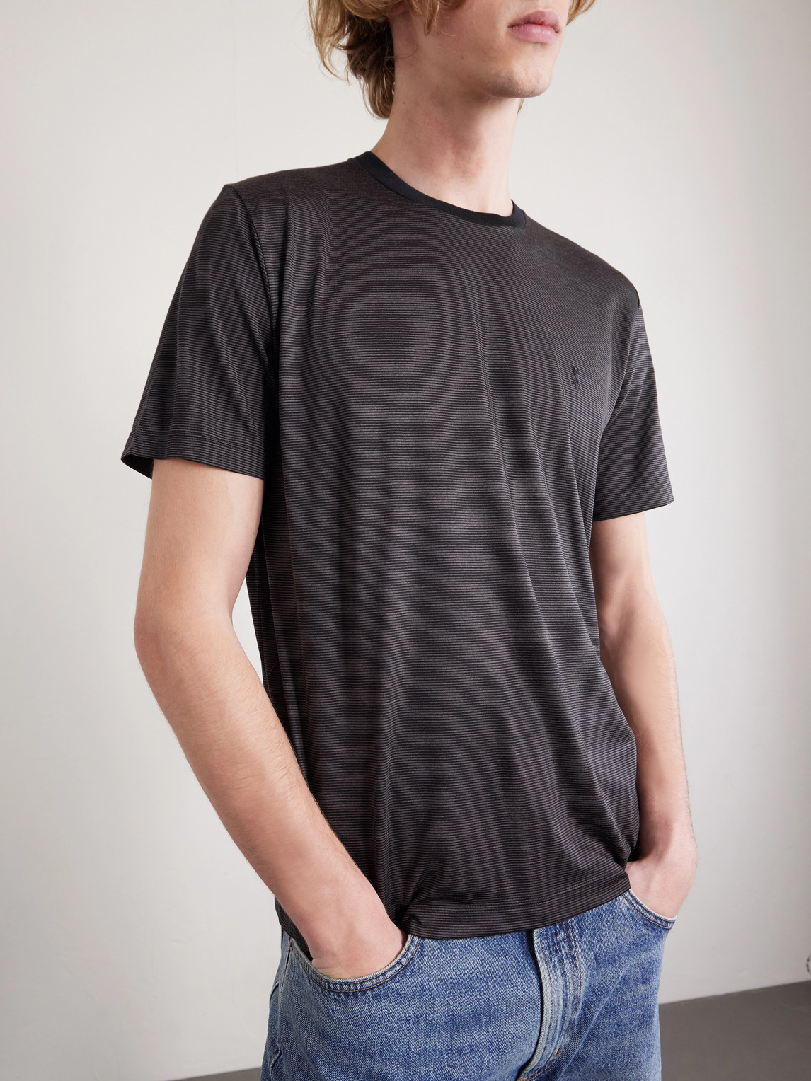 Logo-Embroidered Striped Cotton-Jersey T-Shirt