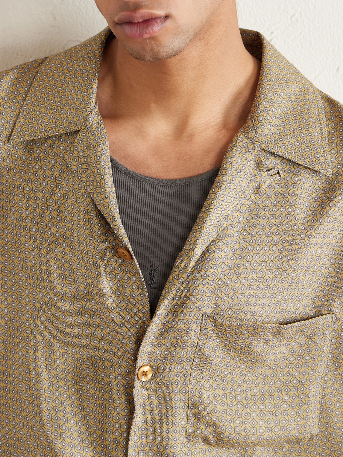 Camp-Collar Printed Silk-Voile Shirt