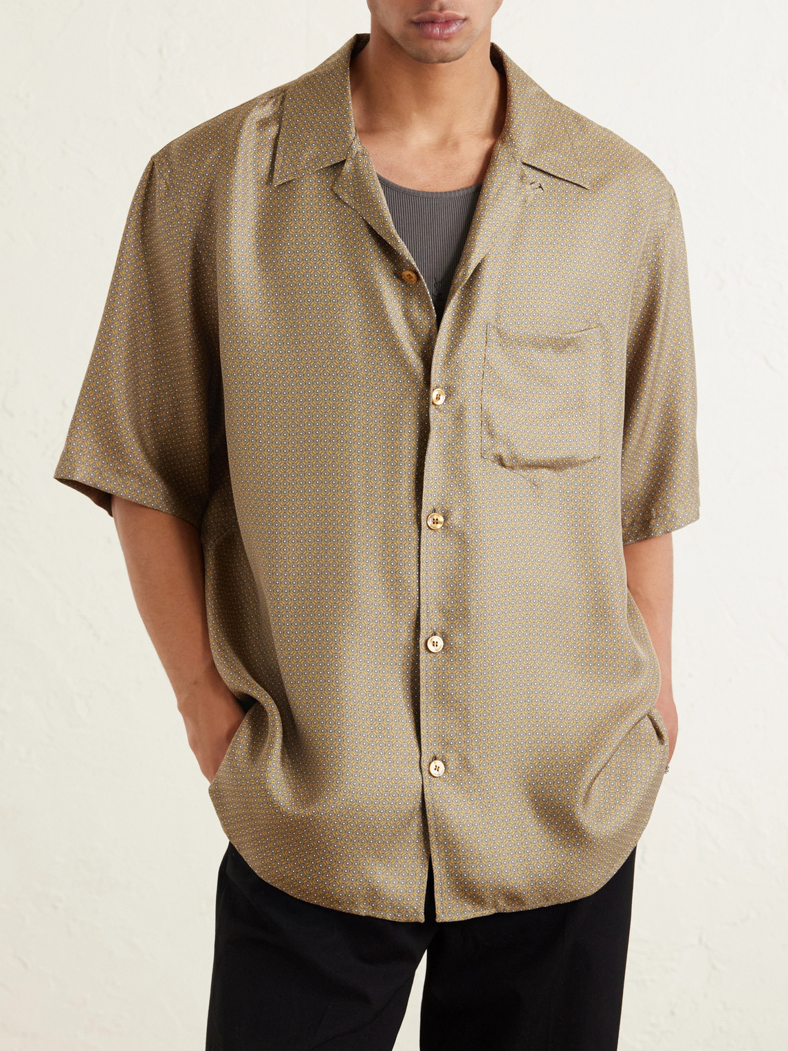 Camp-Collar Printed Silk-Voile Shirt