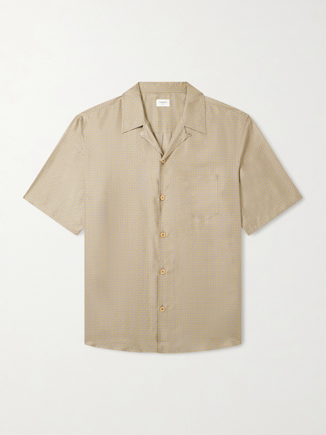 Saint Laurent Camp-Collar Printed Silk-Voile Shirt EU 39
