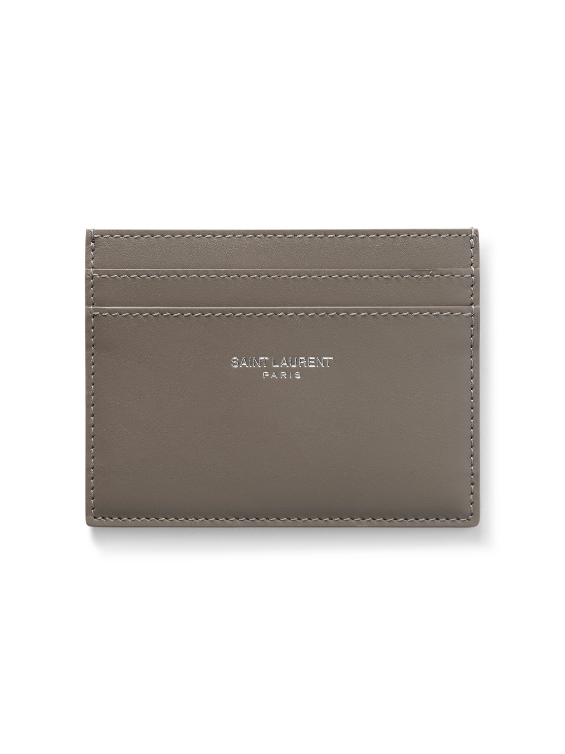 Saint Laurent Logo-print Leather Cardholder In Gray