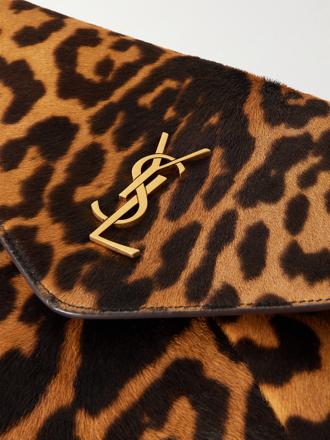  Saint Laurent - Logo-appliquéd Leopard-print Calf Hair Pouch - Men - Brown 