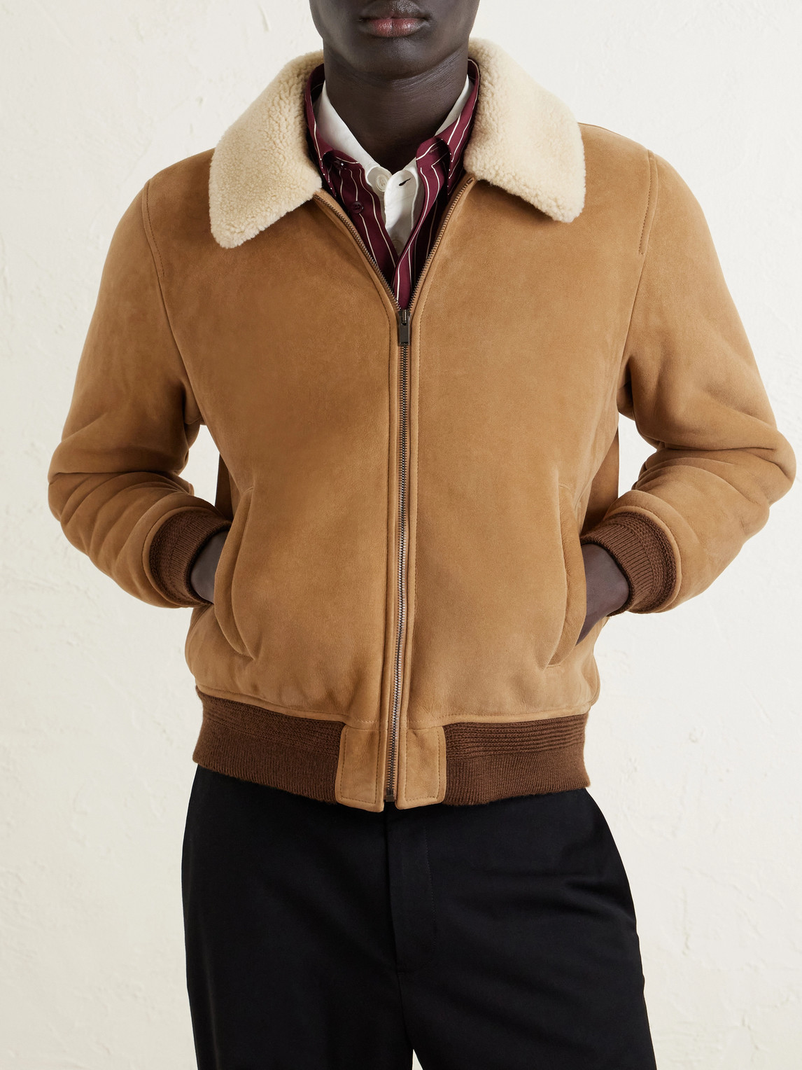  Saint Laurent - Shearling Blouson Jacket - Men - Brown - It 50 