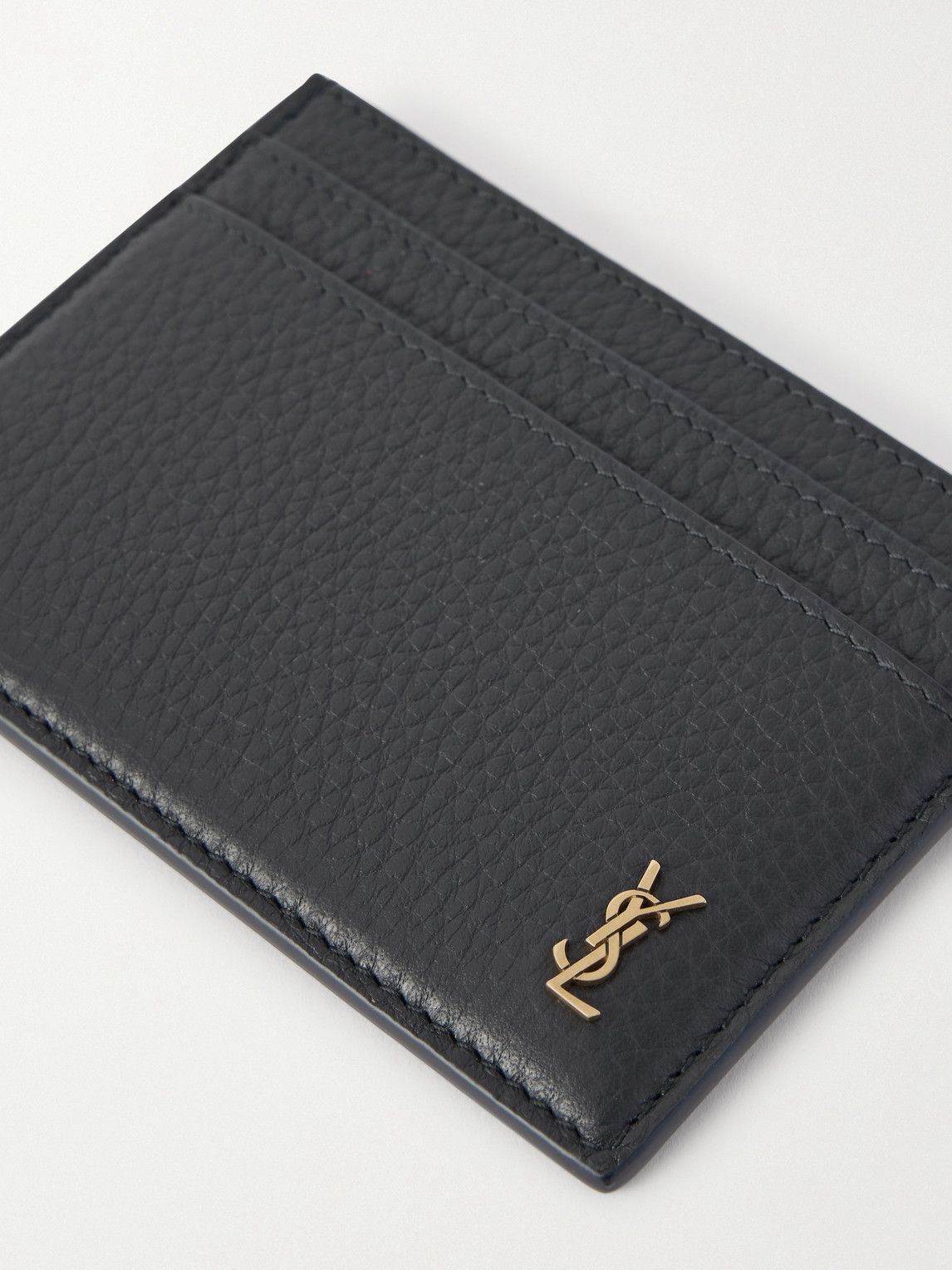 Saint Laurent Tiny Cassandre Card Case In Grained Leather In Black
