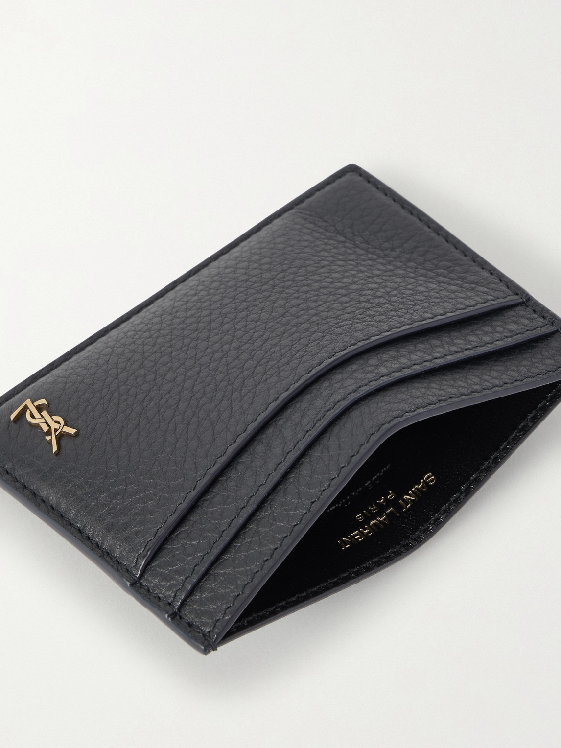Saint Laurent Tiny Cassandre Card Case In Grained Leather In Black