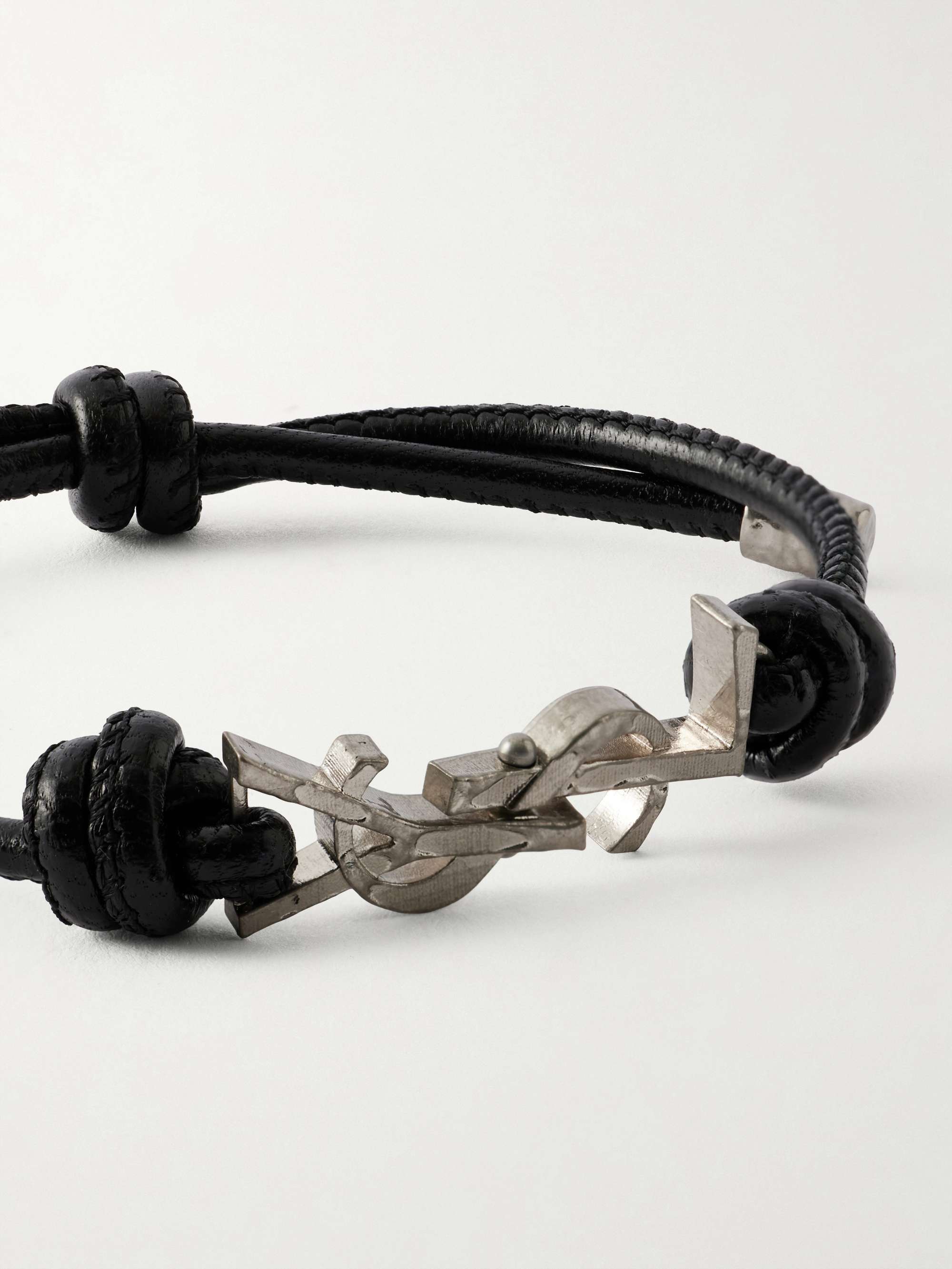 SAINT LAURENT Silver-Tone and Leather Bracelet for Men | MR PORTER
