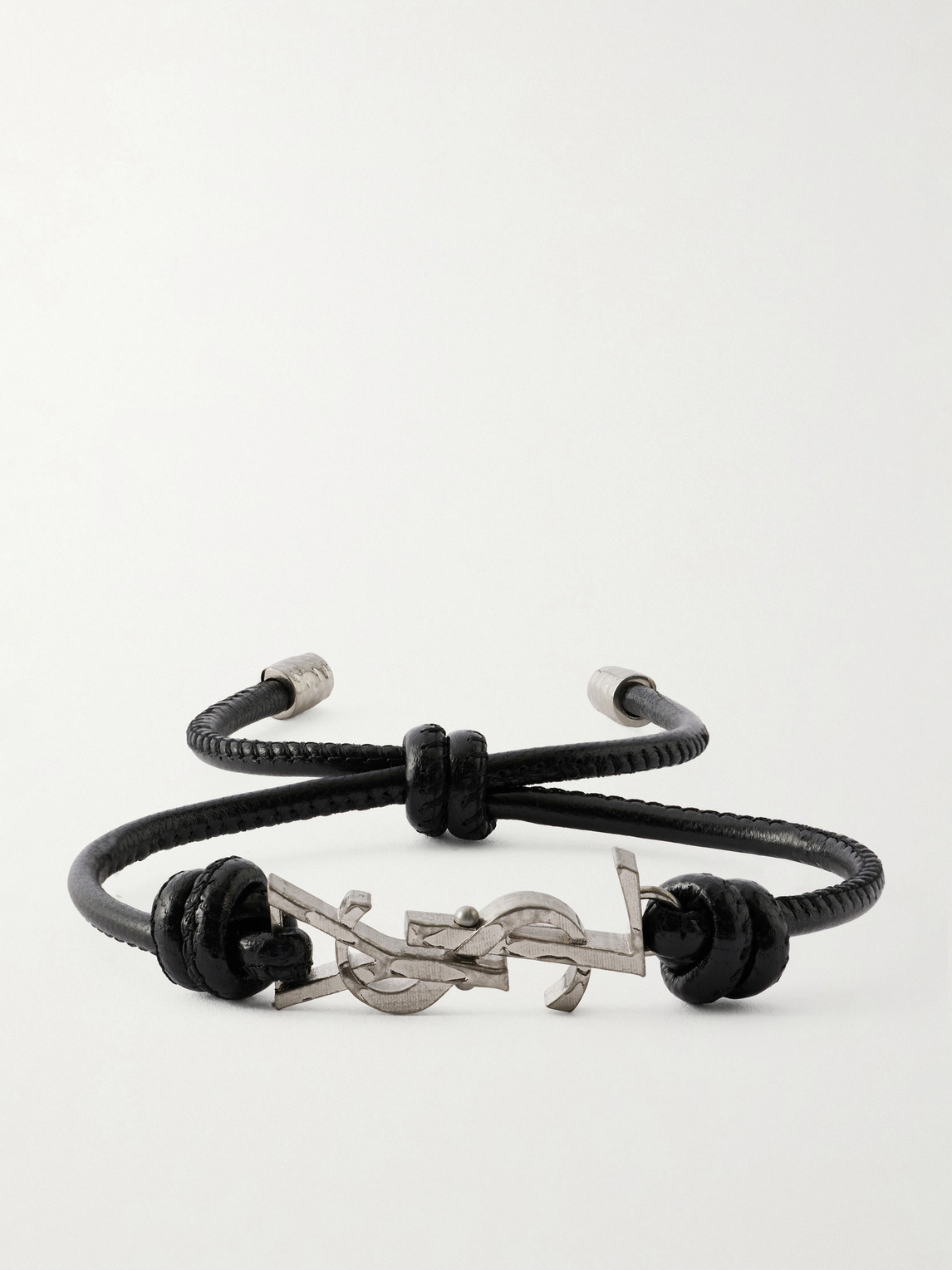 Saint Laurent Silver-tone And Leather Bracelet In Black
