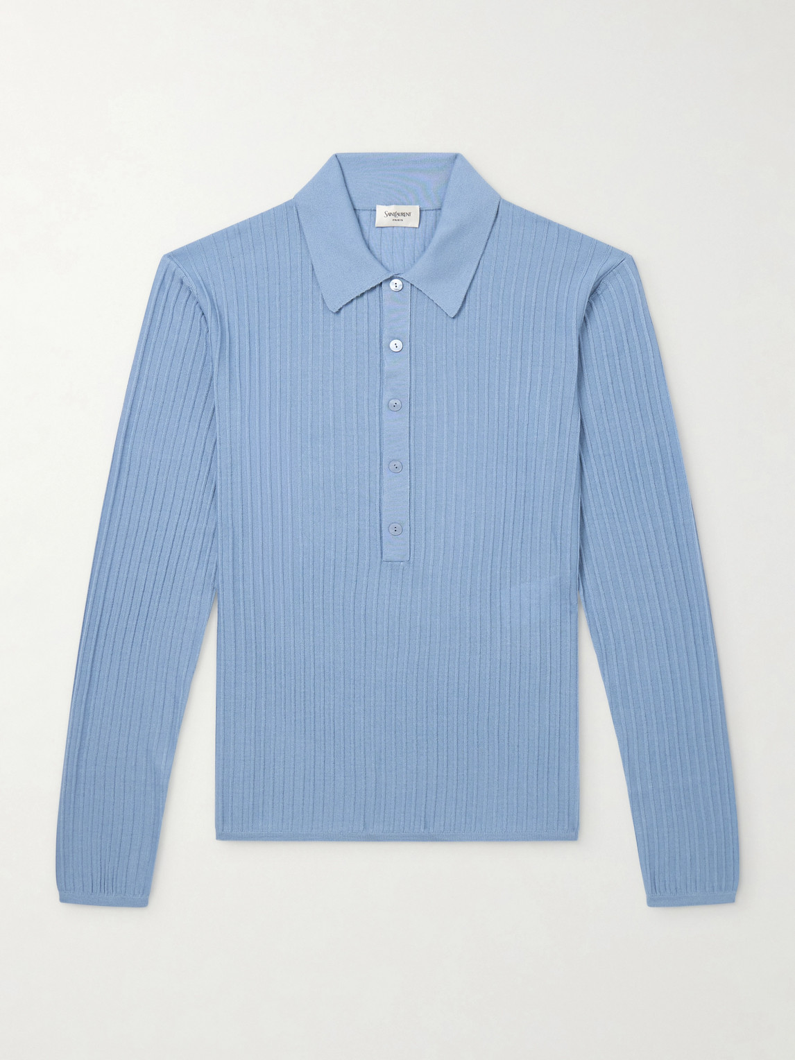 Saint Laurent lim-Fit Ribbed Wool, Cashmere and ilk-Blend Polo hirt - Men