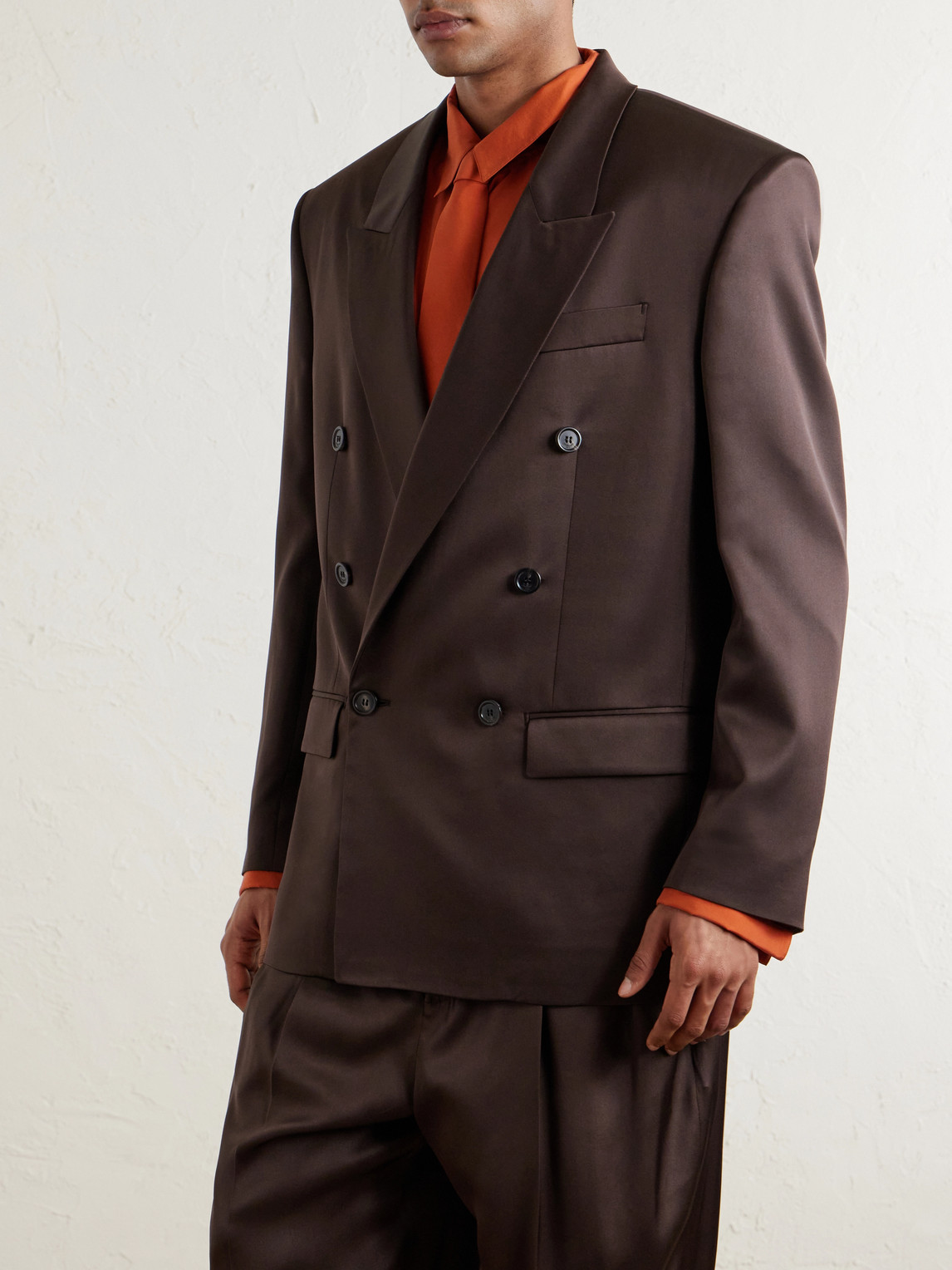  Saint Laurent - Double-breasted Silk Blazer - Men - Brown - It 48 