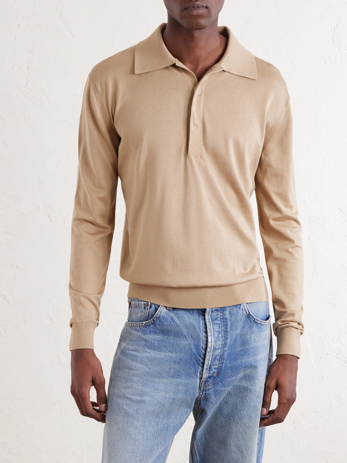  Saint Laurent - Silk And Cotton-blend Polo Sweater - Men - Neutrals - M 